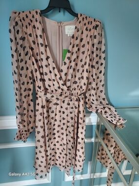 kate spade blush pink and black heart-print long sleeve wrap dress